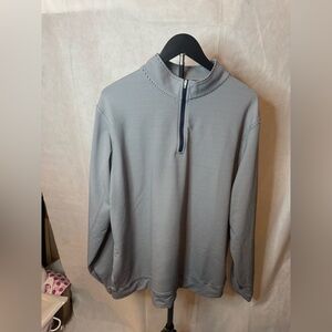 Peter Millar Men's Light Gray Quarter-Zip Pullover with Navy Trim